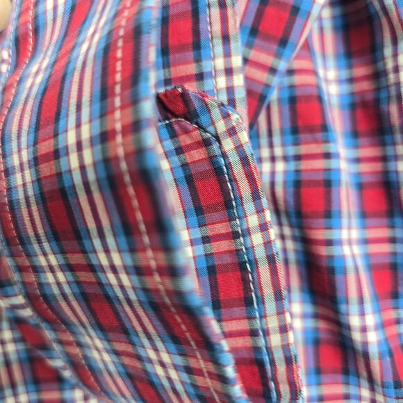 L.L. Bean Button Front Shirt Men's Large Red Blue Plaid Casual Preppy Patriotic - Picture 4 of 11